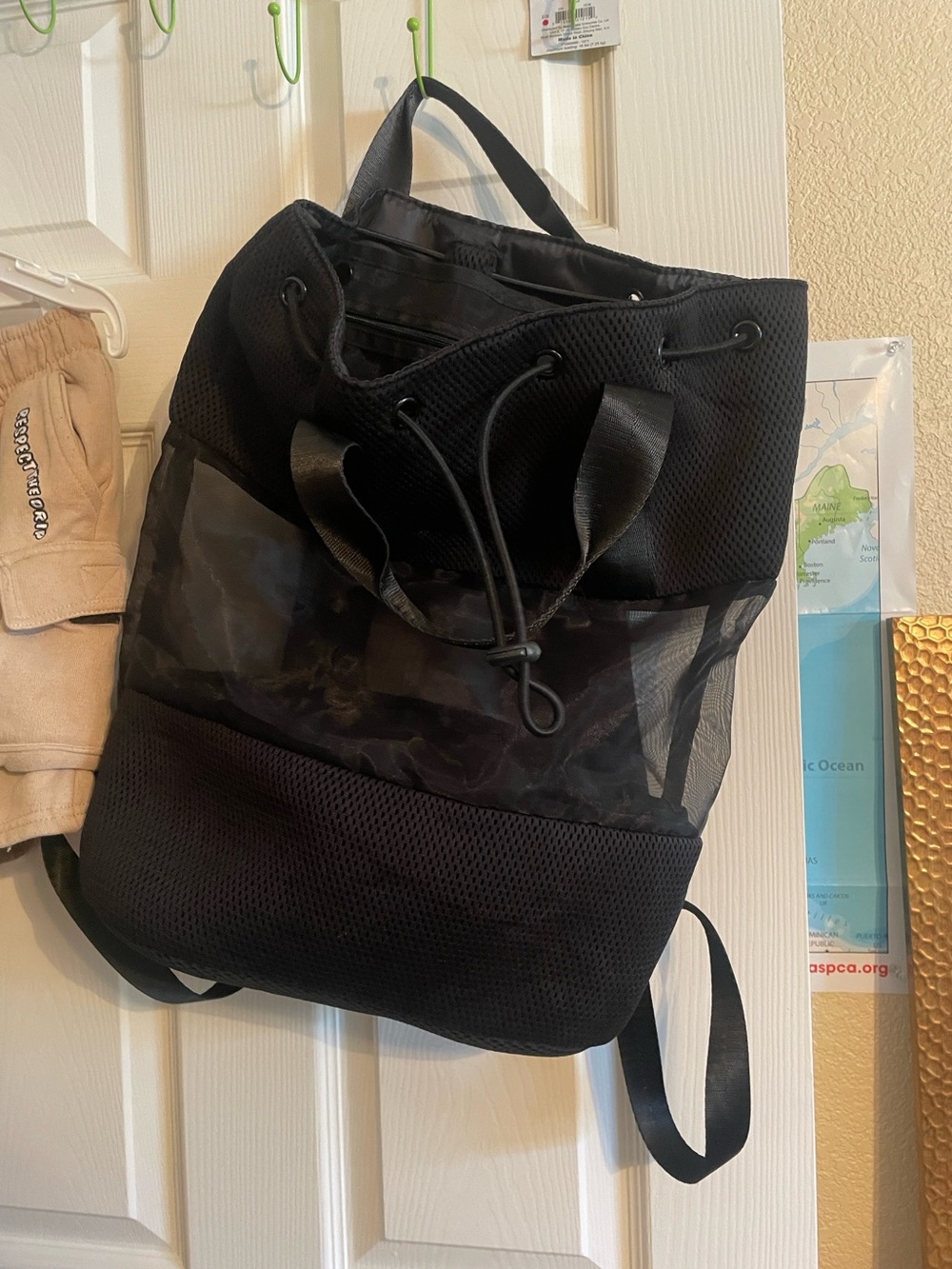 Black Mesh Drawstring Backpack